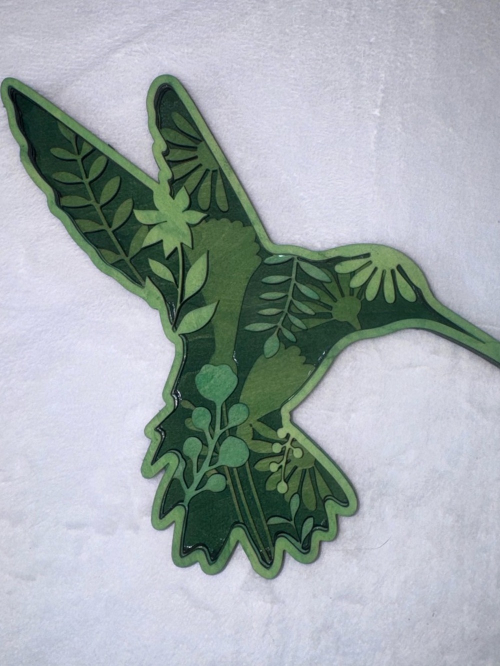 Handcrafted Layered Wood Hummingbird Art Botanical Green Decor Laser Cut Painted